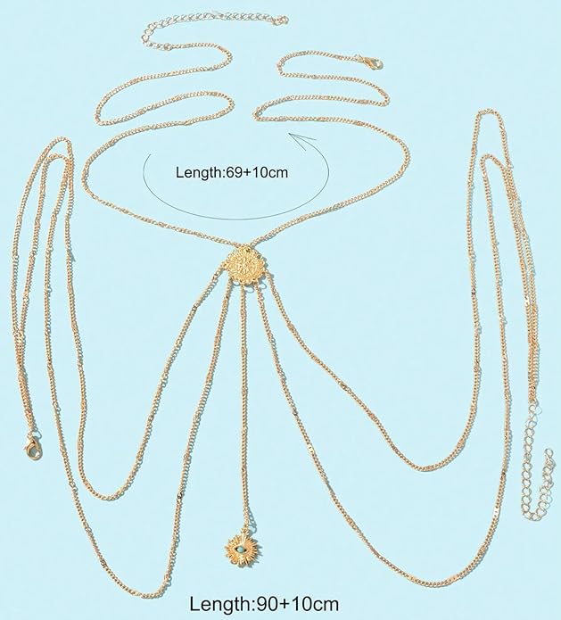 14K Gold Body Chains for Women, Sexy Layered Belly Waist Chain Bikini Bra Chain, Summer Beach Rhinestone Body Jewelry