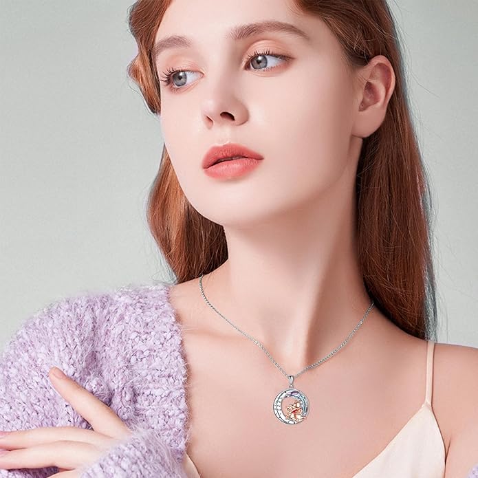 LILALO Bear Necklace Sterling Silver Moon Jewelry with I Love You To the Moon And Back Bear Gifts