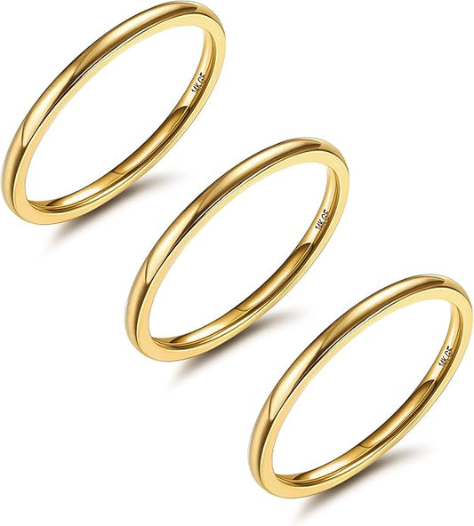 LOYALLOOK 1.5mm 14K Gold Filled Stacking Rings for Women - Stainless Steel Plain Thin Knuckle Thumb Statement Midi Band Rings - Comfort Fit Silver/Gold/Rose Tone, 3PCS