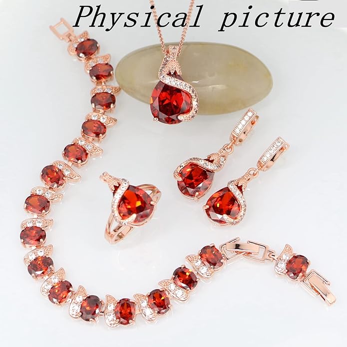 GZWHD Jewelry Set for Women Water Drop Cubic Zirconia Artificial Crystal Earrings Pendant Necklace Open Ring Tennis Bracelet Wedding Anniversary Birthday Engagement Gift for Bridesmaid Wife Girlfriend Friend