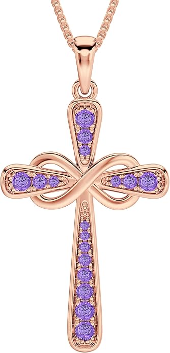 YL 925 Sterling Silver Cross Necklace for Women Halo Infinity Pendant Birthstone Jewelry for Mom