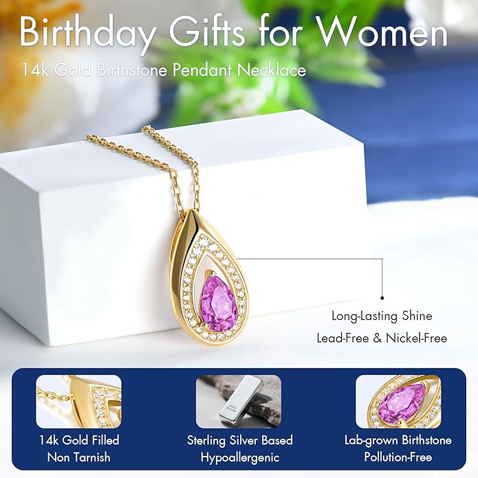 Kstyle 14K Gold Lab-Grown Moissanite/Emerald/Birthstone Pendant Necklaces for Women, Wife Girlfriend Daughter Mom Grandma Gifts, Dainty Birthday Jewelry for Her (925 Sterling Silver Base) Non Tarnish