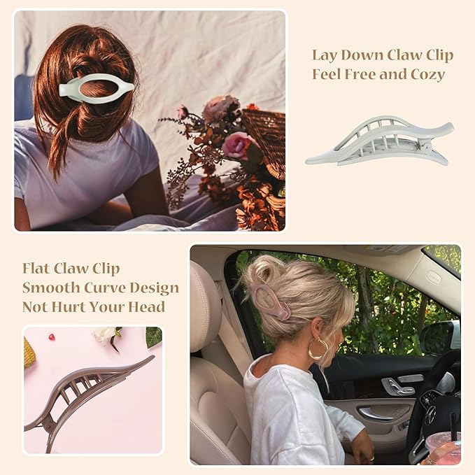 Flat Hair Clip 6 pcs Lay Down Claw Clips Hair Accessories for Women - Gloss