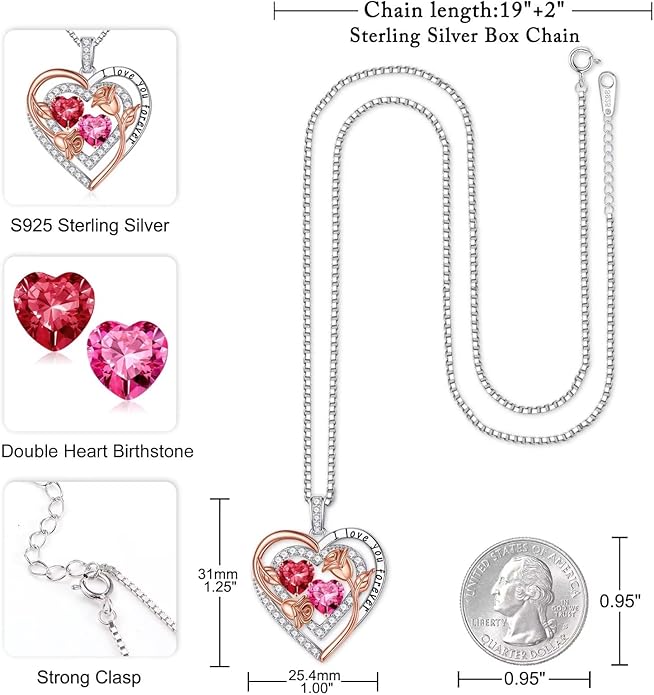 Iefil Birthstone Necklace for Women - Sterling Silver Birthstone Necklace Anniversary Birthday Gifts for Her Wife Mom Daughter