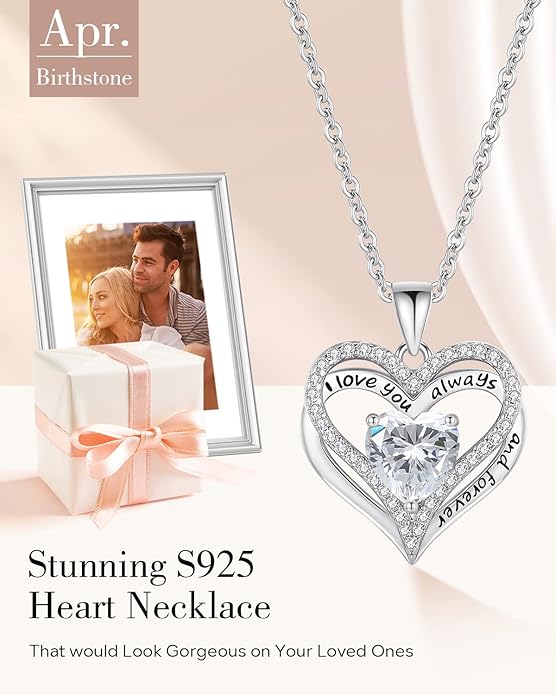 S925 Sterling Silver Necklace for Women, Wife Jewelry Rose Gold, Mom Birthday Valentines Mothers Day Gifts, Girlfriend Necklaces, Daughter Heart Jewel, Anniversary for Her