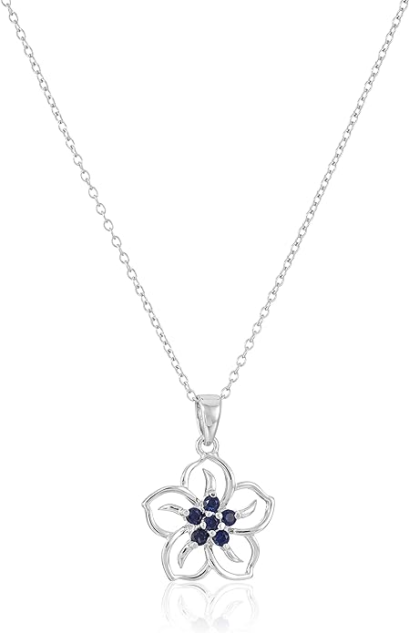 Amazon Essentials Genuine or Created Gemstone Birthstone Flower Pendant Necklace with Chain in Sterling Silver, 18" (previously Amazon Collection)