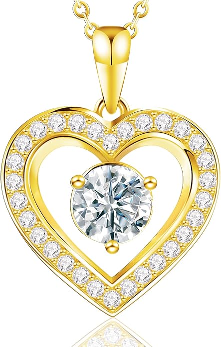 Full Moissanite Heart Necklace - No CZ! 2ct Vibrant Birthstone & 30 White Gems | 12 Month Gifts for Wife, Mom, Her | Anniversary, Valentine's Day, Mother's Day Jewelry