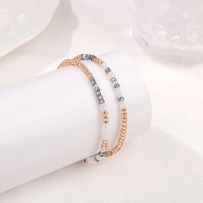 Birthday Gifts for Women Layered Morse Code Bracelets for Mom Aunt Friends Wife Her Beaded Strand Bracelet