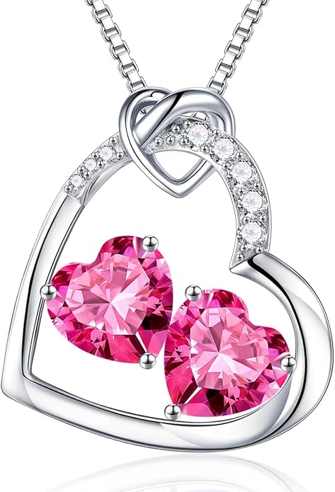 Iefil Birthstone Necklace for Women - 925 Sterling Silver Birthstone Necklace, Anniversary Birthday Gifts for Women Wife Girlfriend, Jewelry for Mom Daughter