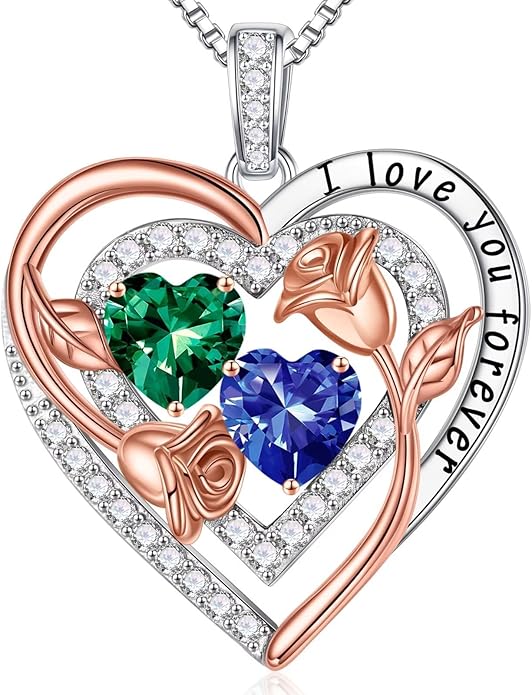 Iefil Birthstone Necklace for Women - Sterling Silver Birthstone Necklace Anniversary Birthday Gifts for Her Wife Mom Daughter