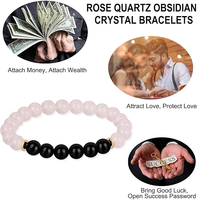 HOZEAL Rose Quartz Pink Opal Peru Crystal Bracelet, Love Friendship Crystal Stone Chakra Bracelet, Business Money Energy Wealth Good Luck Prosperity Feng Shui Beaded Bracelet for Men Women