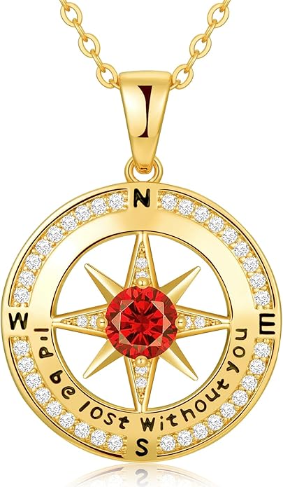 Compass Necklace Gifts for Women wife - S925 Sterling Silver Birthstone Necklaces for Women - Anniversary Birthday Gifts for Her Wife Girlfriend - Valentines Mom Mothers Day Christmas Gifts Jewelry for Women
