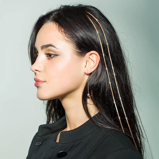 Chunyin 6 Pcs Rhinestone Hair Chains for Women Pearl Charm Rhinestone Hair Jewelry Accessories Crystal Extensions Clips Silver Gold Pins for Braids(Rose Gold)