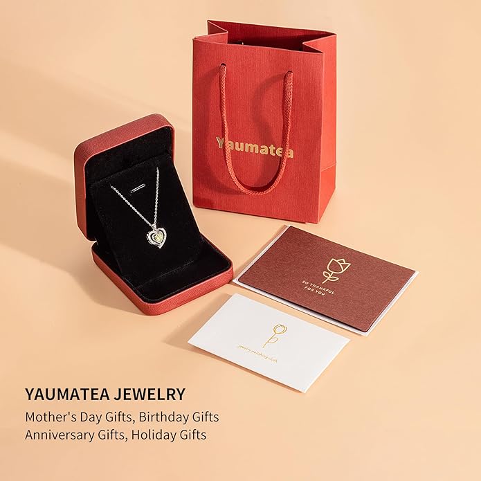 Heart Necklace, I Love You Always & Forever, Birthstone Cubic Zirconia Pendant, Gift for Women