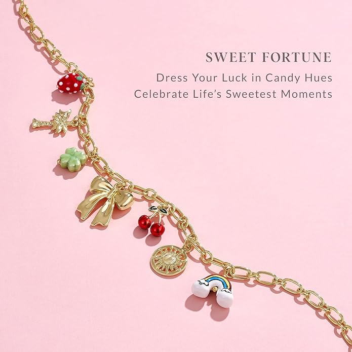 KissYan Charm Necklace for Women, 14K Gold Plated Heart Starfish Sun Pendant Fashion Link Chain Boho Summer Beach Jewelry Gifts