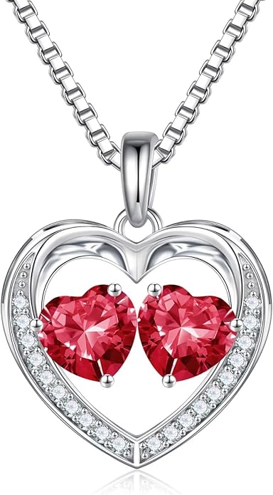 Iefil Birthstone Jewelry for Women - 925 Sterling Silver Birthstone Necklace, Anniversary Birthday Gifts for Women, Jewelry Gifts for Her Wife Mom Daughter