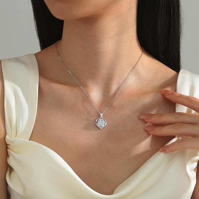 Moissanite Heart Necklace for Women – Shiny Pendant of Love with 925 Sterling Silver Chain, 1-2 Carat Moissanite, Adjustable 18-20 Inch, Romantic Anniversary Jewelry