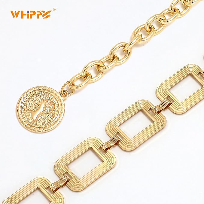 WHIPPY Metal Waist Chain Belt Women Adjustable Body Link Belts Ladies Fashion Chain for Jeans Dress