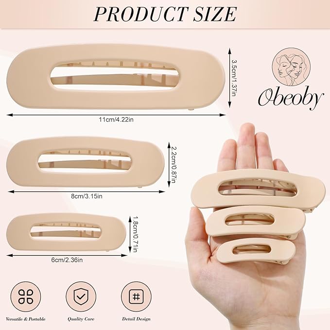 15 PCS Flat Hair Clips, Neutral Color Flat Claw Clips 3 Sizes Hair Claws for Women Girls Thin Hair