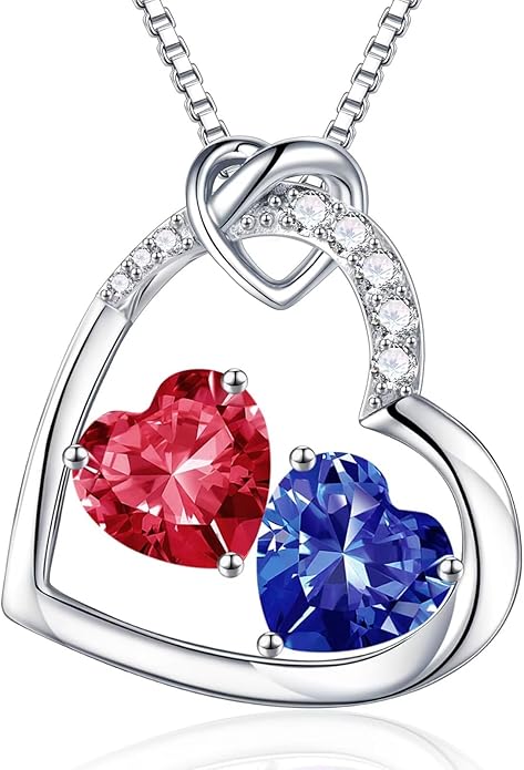 Iefil Birthstone Necklace for Women - 925 Sterling Silver Birthstone Necklace, Anniversary Birthday Gifts for Women Wife Girlfriend, Jewelry for Mom Daughter