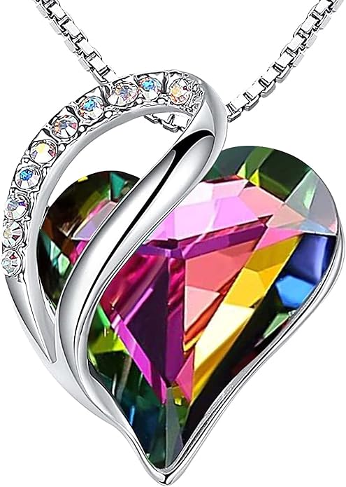 Necklaces for Women, Infinity Love Birthstone Heart Crystal Pendant, Birthday Jewelry Gifts for Her, Mom, and Wife, Silver Plated, 18 plus 2 inch Adjustable Chain