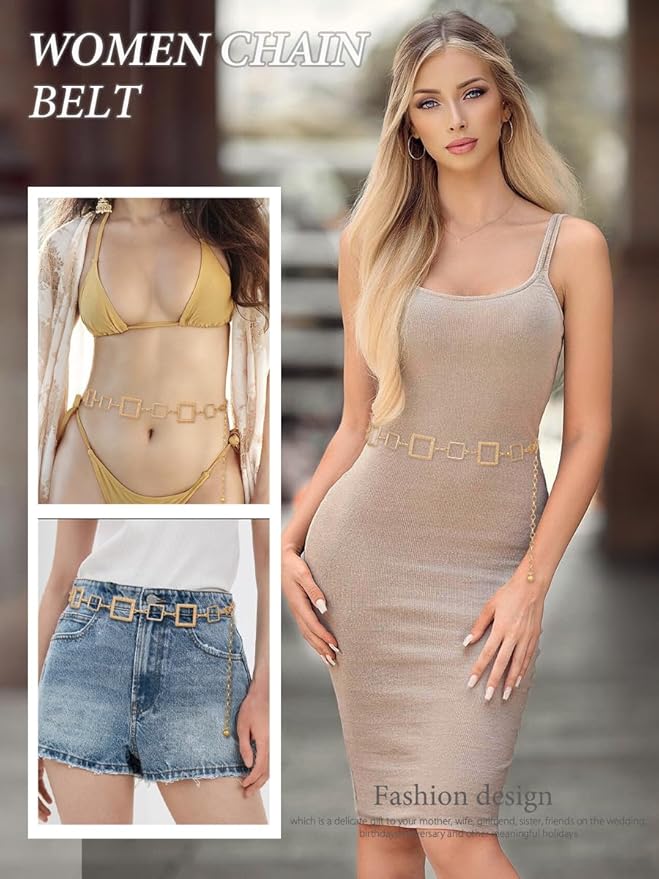 FIORETTO Chain Belts for Women Fashion Metal Waist Chain Chunky Belts for Dresses Jeans