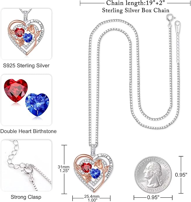 Iefil Birthstone Necklace for Women - Sterling Silver Birthstone Necklace Anniversary Birthday Gifts for Her Wife Mom Daughter