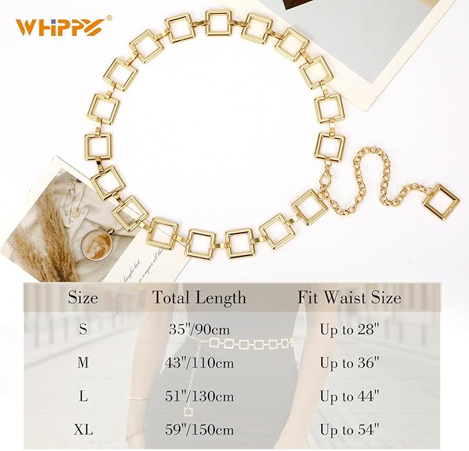 WHIPPY Metal Waist Chain Belt Women Adjustable Body Link Belts Ladies Fashion Chain for Jeans Dress
