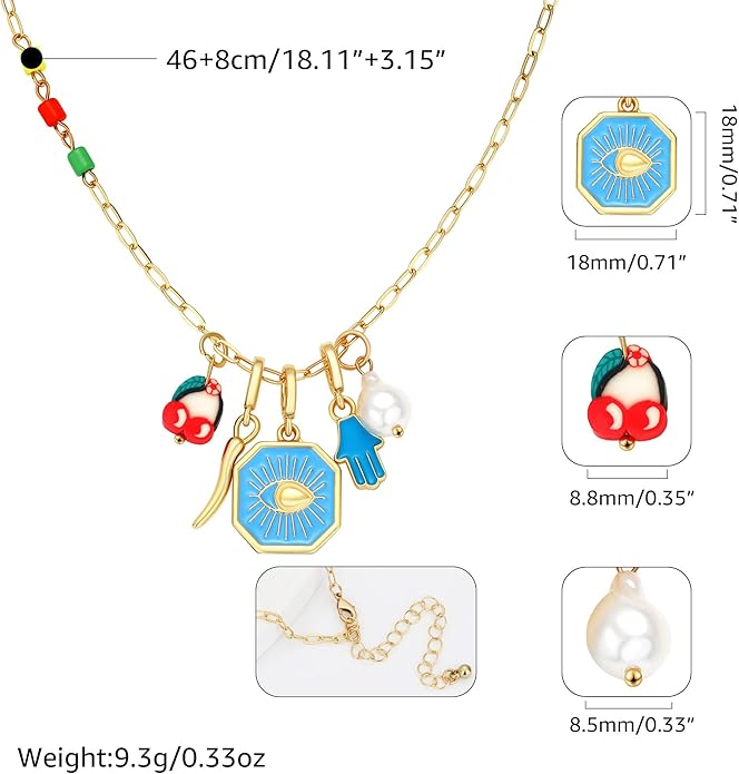 Charm Necklace for Women Gold Evil Eye Sun Moon Flower Coin Pendant Necklace Dainty Paperclip Chain Vintage Luck Amulet Choker Necklaces Celestial Jewelry Gift