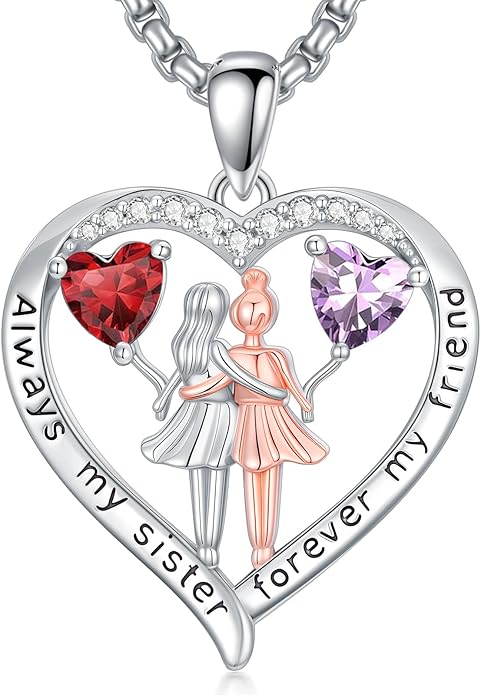 Always My Sister Forever My Friend Birthstone Pendant Necklace Women Jewelry Christmas Valentine Mothers Day Birthday Gifts for Women Sister From Sister