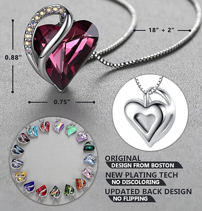 Necklaces for Women, Infinity Love Birthstone Heart Crystal Pendant, Birthday Jewelry Gifts for Her, Mom, and Wife, Silver Plated, 18 plus 2 inch Adjustable Chain