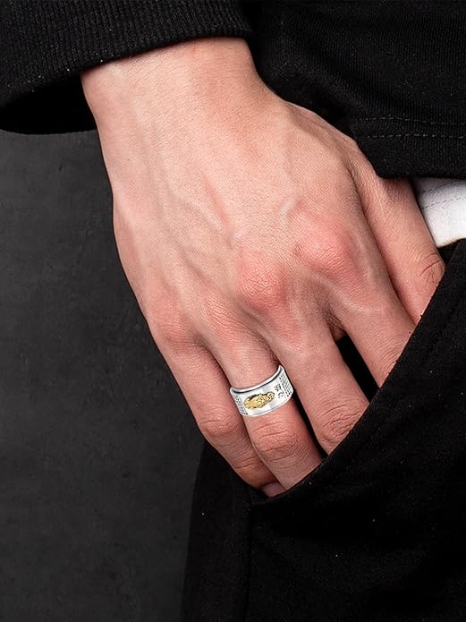Seiyang Feng Shui Ring 925 Stering Silver Pixiu Mantra Ring Protection Wealth Adjustable Rings Gift for Men Women (with Gift Box)