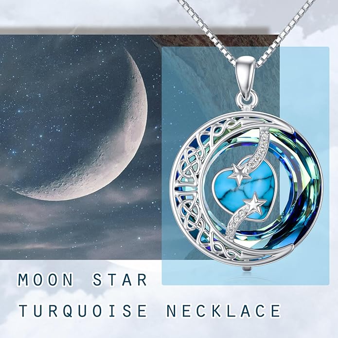 TOUPOP Birthstone Necklace 925 Sterling Silver Moon and Star Pendant with Blue Crystal Celtic Moon Jewelry Birthday Christmas Gifts for Women Mom Wife Her Daughter