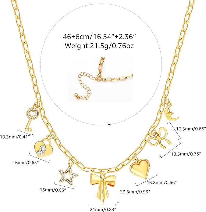 Charm Necklace for Women Gold Evil Eye Sun Moon Flower Coin Pendant Necklace Dainty Paperclip Chain Vintage Luck Amulet Choker Necklaces Celestial Jewelry Gift