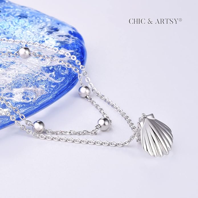 CHIC & ARTSY Womens Sterling Silver Created Opal Layered Anklet Bracelet Dainty Beaded Chain Adjustable 11" Best Friend Anklet