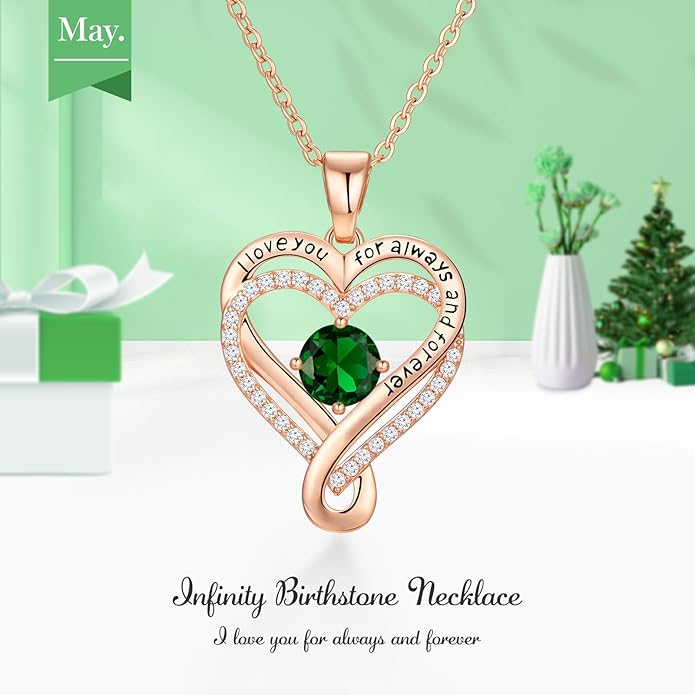 Infinity Heart Birthstone Necklace for Women Wife 18K Rose Gold Plated,Anniversary for Women Wife Her Birthday Gift for Girlfriend Mom Daughters, I Love You Women's Jewelry