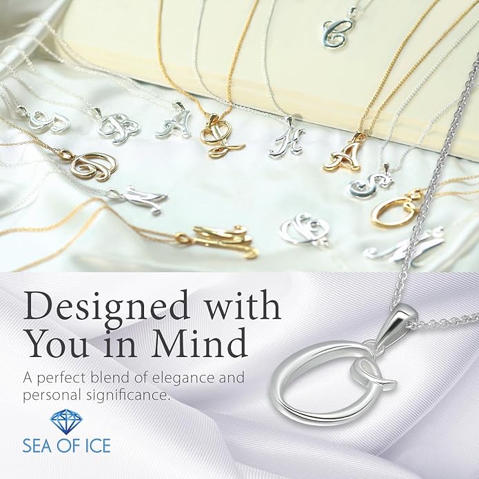 SEA OF ICE Letter Initial Necklace, Alphabet Letter Pendant Necklace, Sterling Silver, Gold, Rose Gold Necklace for Women, Elegant Initial Necklaces, Personalized Custom Women's Necklaces