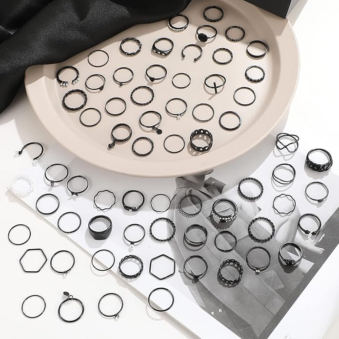 YEEZII 68 Pcs Gold Knuckle Rings Set for Women, Stackable Boho Joint Finger Midi Rings Silver Hollow Carved Crystal Stacking Ring Pack for Gift