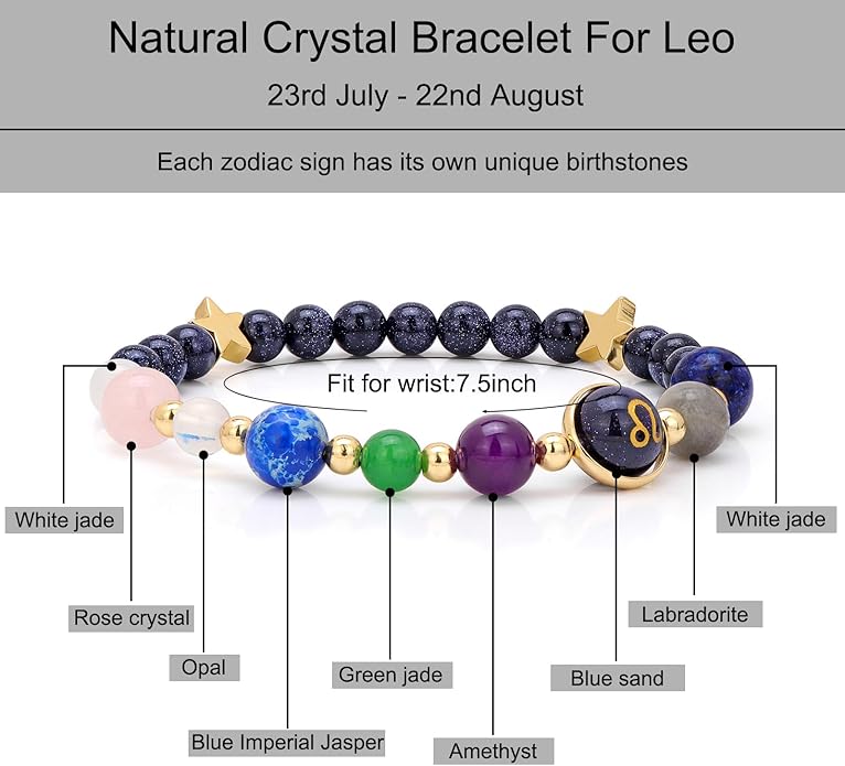 Zodiac Bracelets for Women Men,12 Constellations Healing Crystal Stone Beads Bracelet Birthday Zodiac Gifts Horoscope Spiritual Jewelry Bracelet Gifts