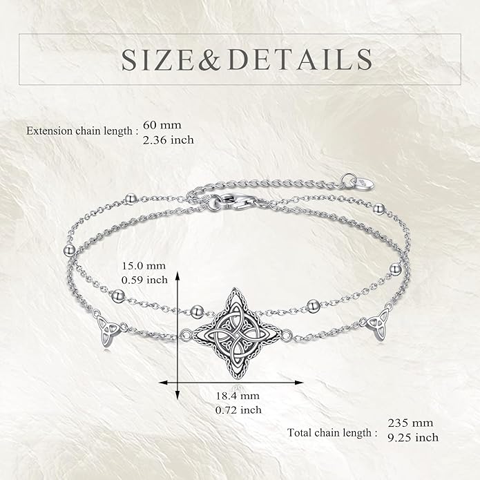 Witches Knot/Double Circle/Dragonfly/Butterfly/Bracelet Sterling Silver Adjustable Charm Bracelet Summer Beach Foot Chain Jewelry for Women Girls Gifts