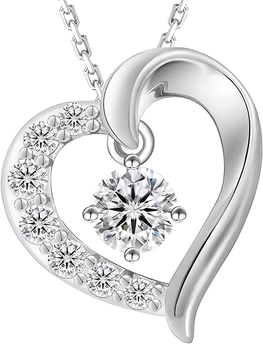 Sterling Silver Moissanite Pendant Necklace, 0.3 CT Center Stone, Curved Design with Crystal Accents