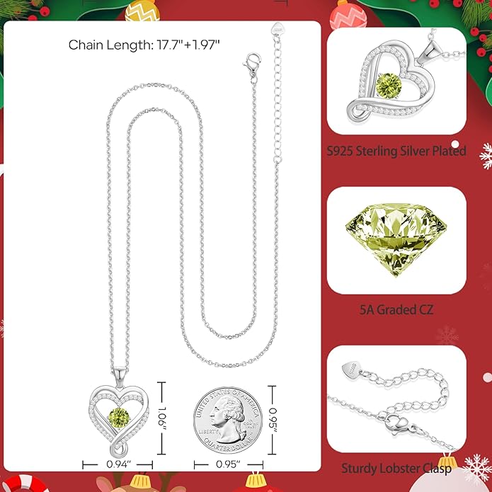 Infinity Heart Birthstone Necklace for Women Wife 18K Rose Gold Plated,Anniversary for Women Wife Her Birthday Gift for Girlfriend Mom Daughters, I Love You Women's Jewelry