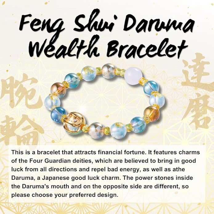 Japan money luck feng shui Daruma bracelet wealth friendship Japanese traditional lucky charm good fortune unisex 6-8 inches stretch