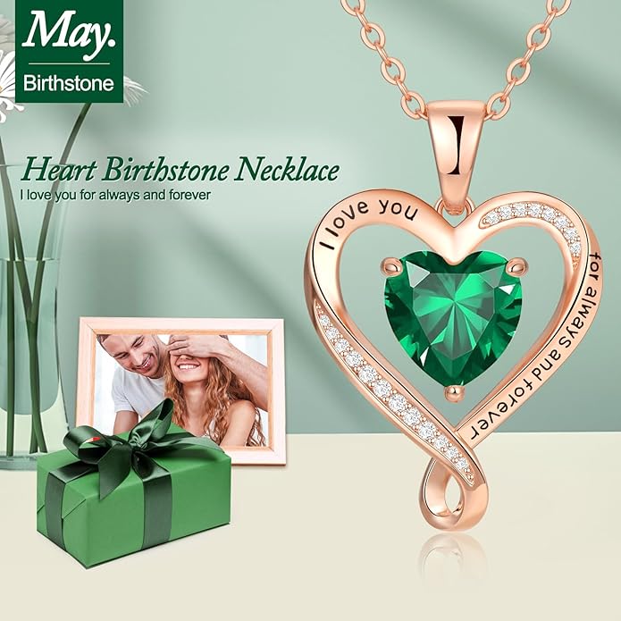 Birthday Gifts for Women Wife Infinity Heart Birthstone I Love You Necklace for Women S925 Sterling Silver Anniversary Wedding Gifts for Christmas Valentines Mothers Day Women's jewelry Diamond Pendant Necklaces Gift for Her Mom Daughter Grandma