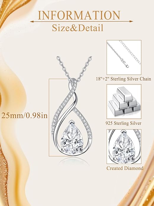 Teardrop Birthstone Necklace for Women 925 Sterling Silver Pear-Shaped Pendant Anniversary Mother's Day Birthday Jewelry Gifts for Her