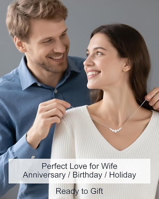 Moissanite Necklace for Women, 1.7-7.6 Carat Heart Necklace Engraved 'I LOVE YOU' Gift for Wife, Wedding Anniversary Birthday Gifts for Women, Jewelry Gifts for Her Wife Mom Girlfriend Lady