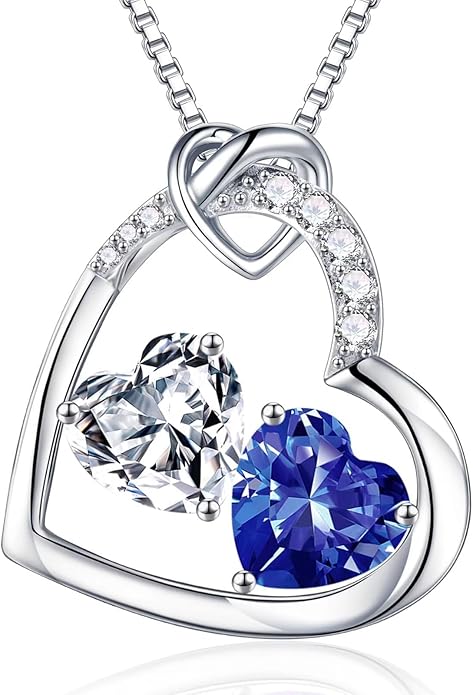 Iefil Birthstone Necklace for Women - 925 Sterling Silver Birthstone Necklace, Anniversary Birthday Gifts for Women Wife Girlfriend, Jewelry for Mom Daughter