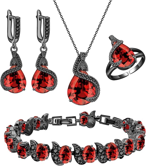 GZWHD Jewelry Set for Women Water Drop Cubic Zirconia Artificial Crystal Earrings Pendant Necklace Open Ring Tennis Bracelet Wedding Anniversary Birthday Engagement Gift for Bridesmaid Wife Girlfriend Friend