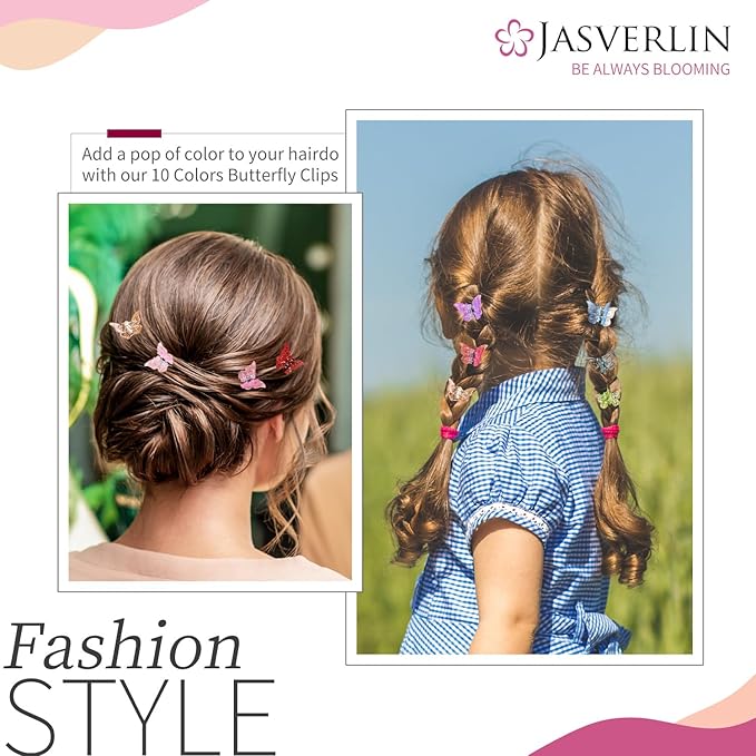 Glitter Mini Butterfly Hair Claw Clips, Sparkly Colorful Hair Accessories for Girls and Women - 90s Y2K Cute, Small, Tiny Clip in 10 Assorted Colors, Set of 50 (Glitter)