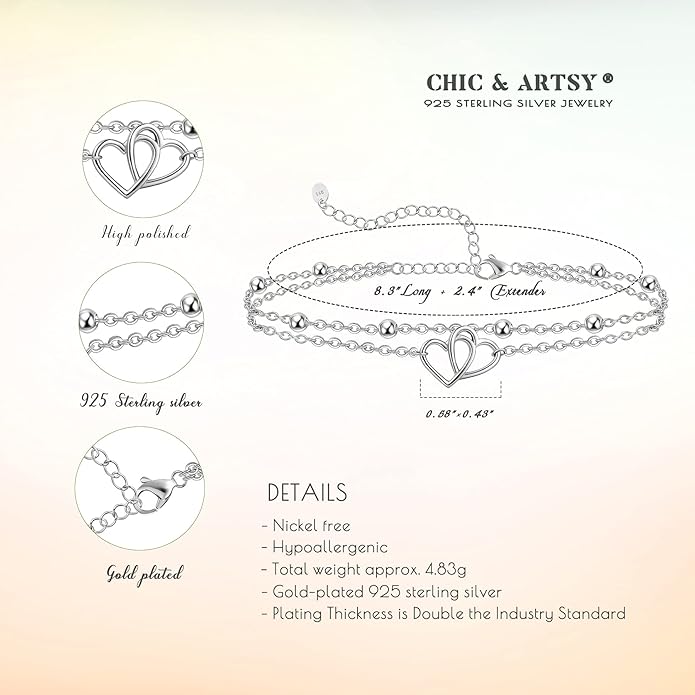 CHIC & ARTSY Womens Sterling Silver Created Opal Layered Anklet Bracelet Dainty Beaded Chain Adjustable 11" Best Friend Anklet